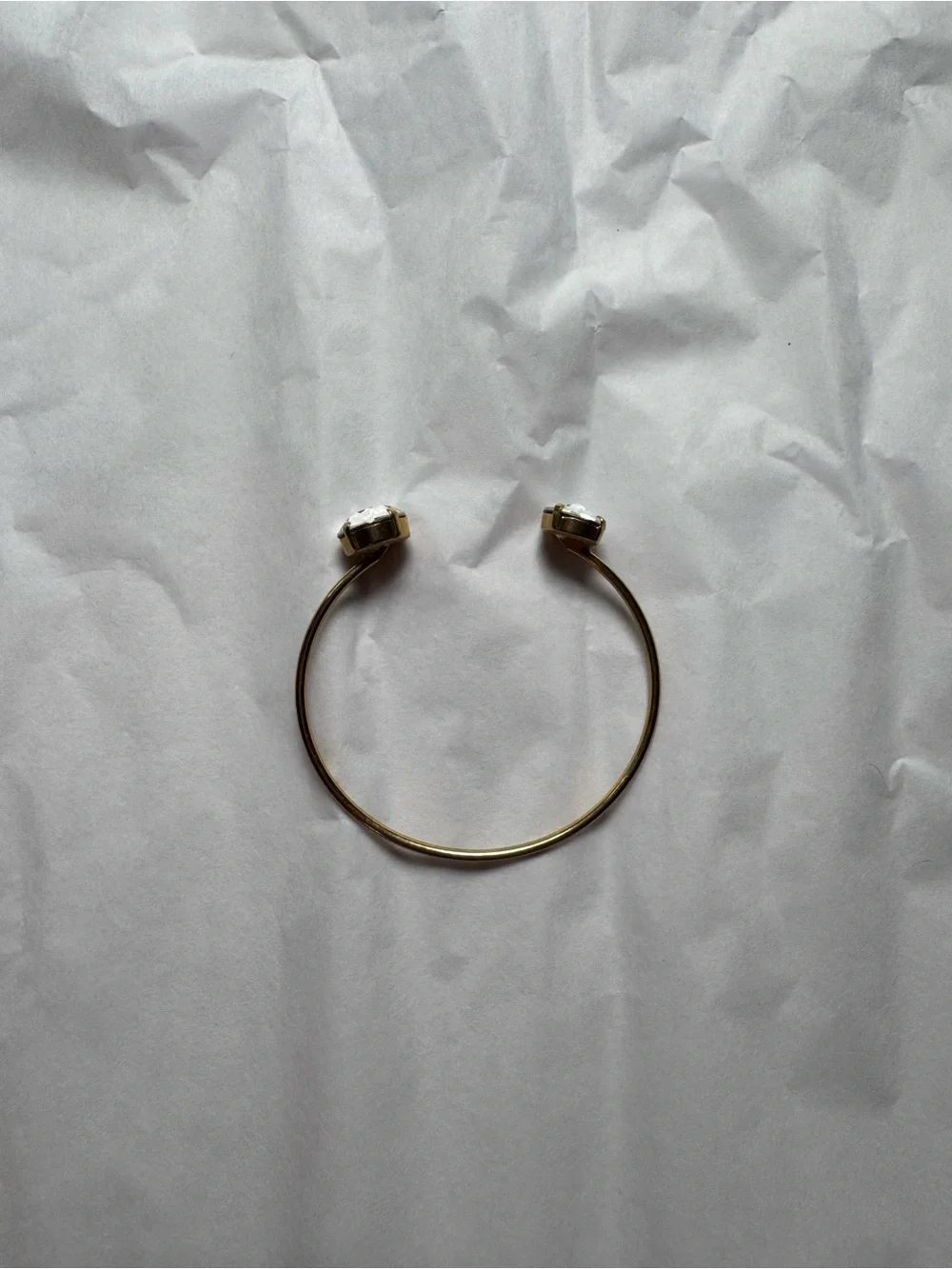 Gold Open Cuff Bracelet with Clear Crystal Ends - Women Jewelry